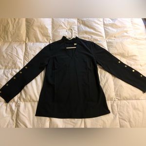 Chico’s Choker Key Hole Style Blouse Gold Button Detail Long Sleeve Black NWT!